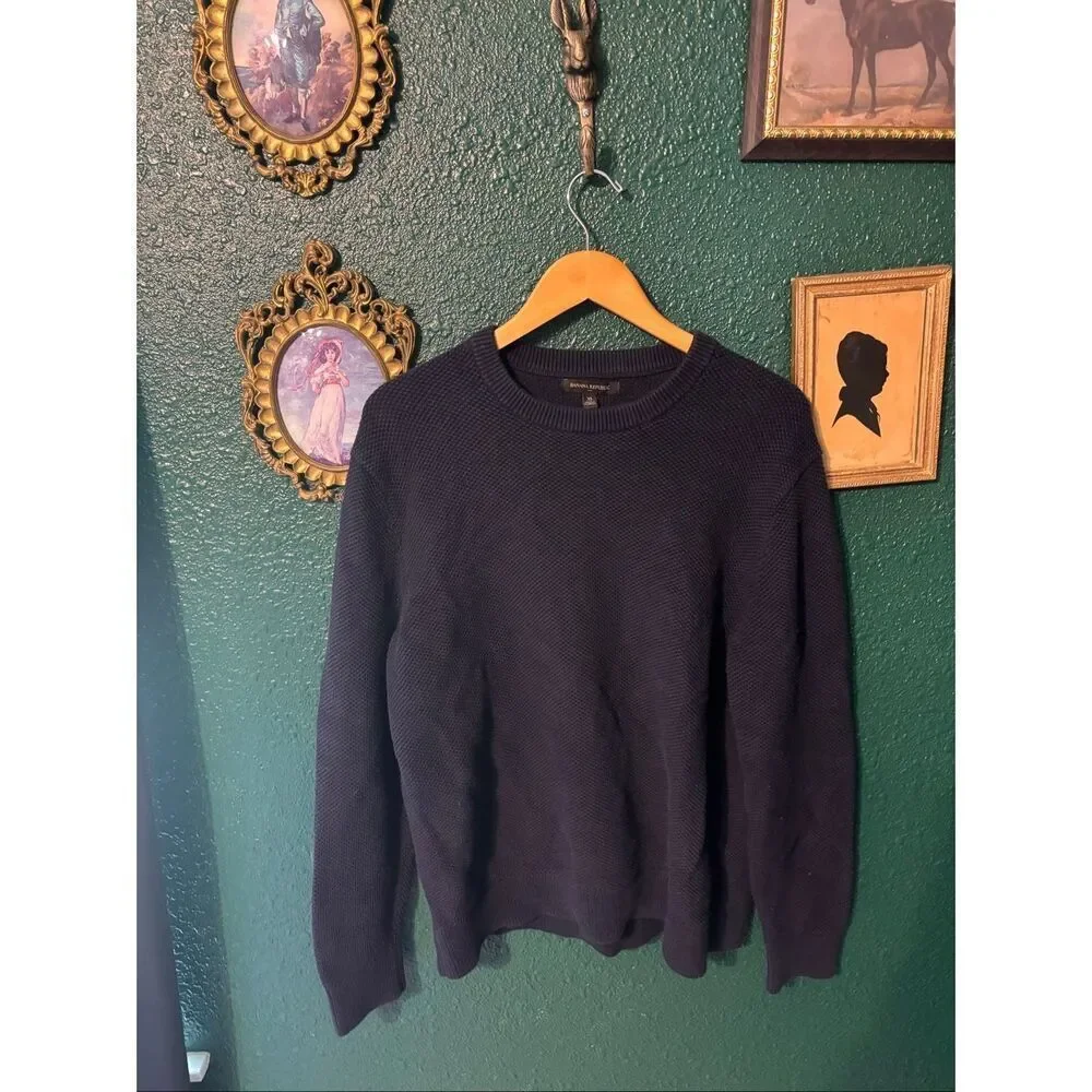 Banana Republic Blue Knit Pullover 100% Cotton Sweater Sz XL